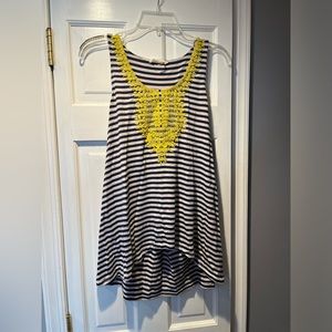 Women’s LE SAMPLE Navy & White Stripe Tank w/Yellow Swirl Detail sz M